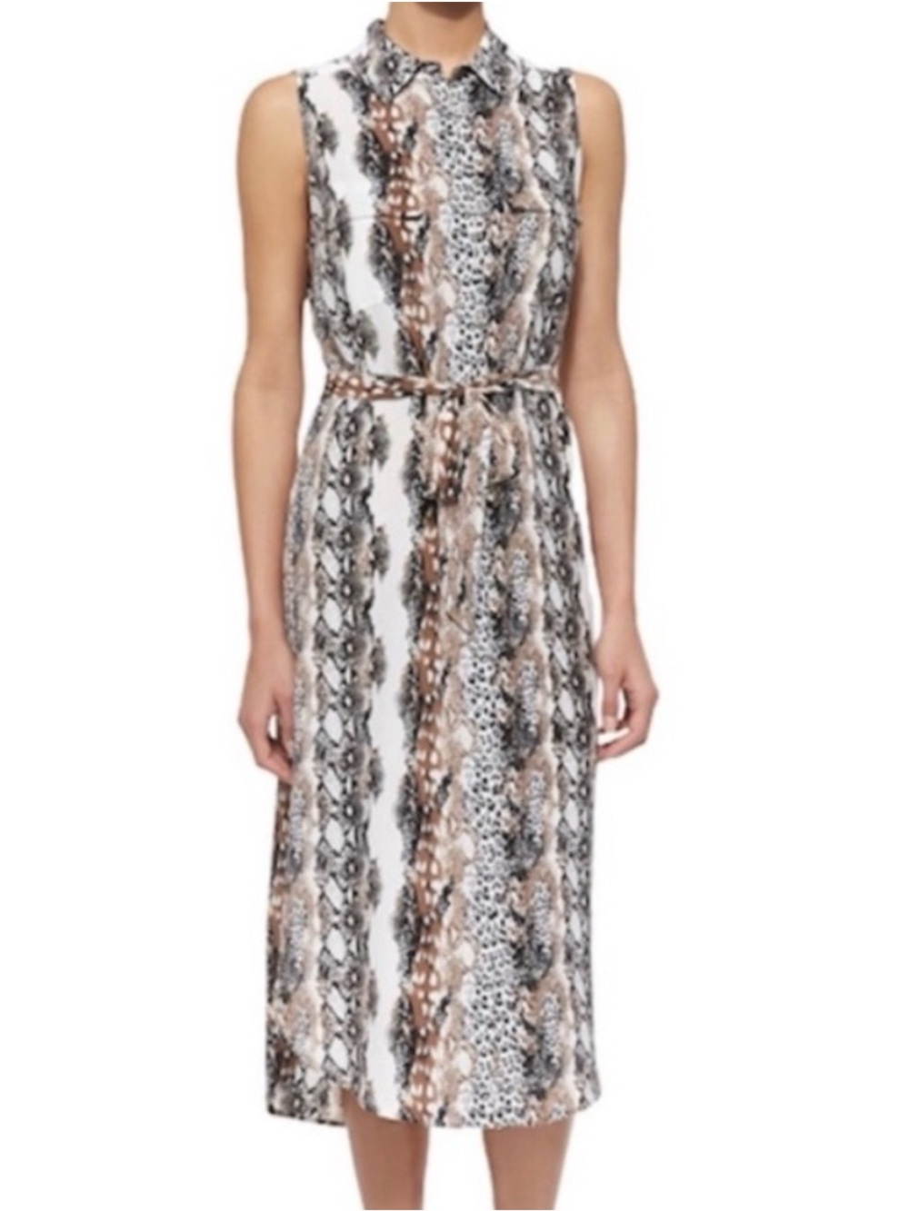 Equipment Tegan Silk Snakeskin Print Sleeveless Button Front Dress w Belt XS